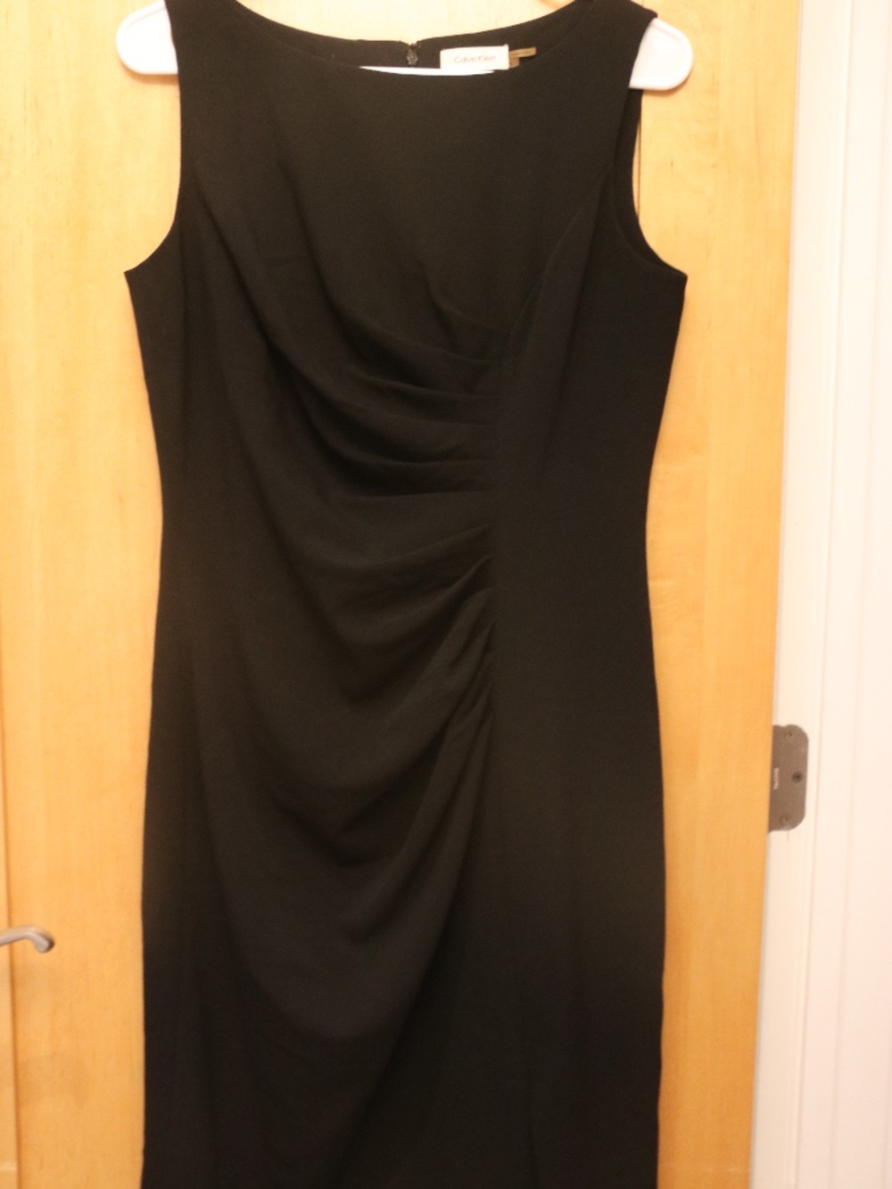 Calvin Klein Black Asymmetrical Ruched Sheath Dress, Size 8